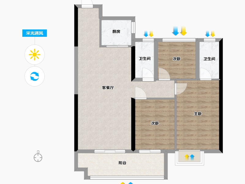 湖南省-永州市-铜锣湾杨梅湖新城-86.40-户型库-采光通风