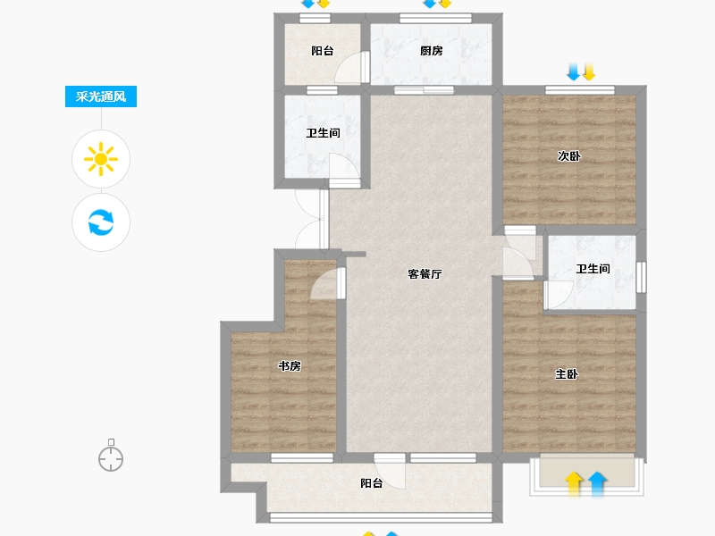 河北省-唐山市-沽北一号-96.40-户型库-采光通风