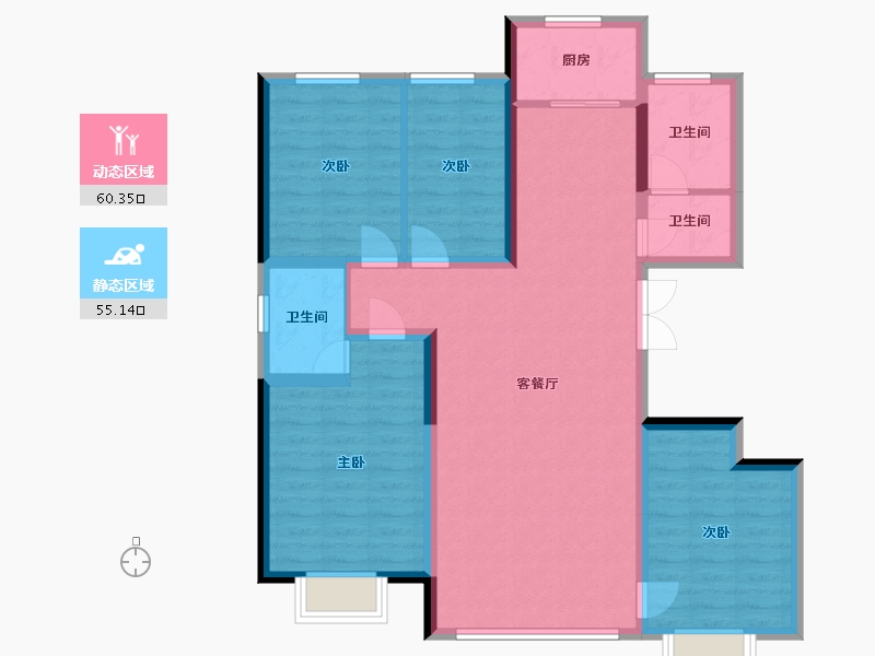 内蒙古自治区-呼和浩特市-城发绿园-113.36-户型库-动静分区