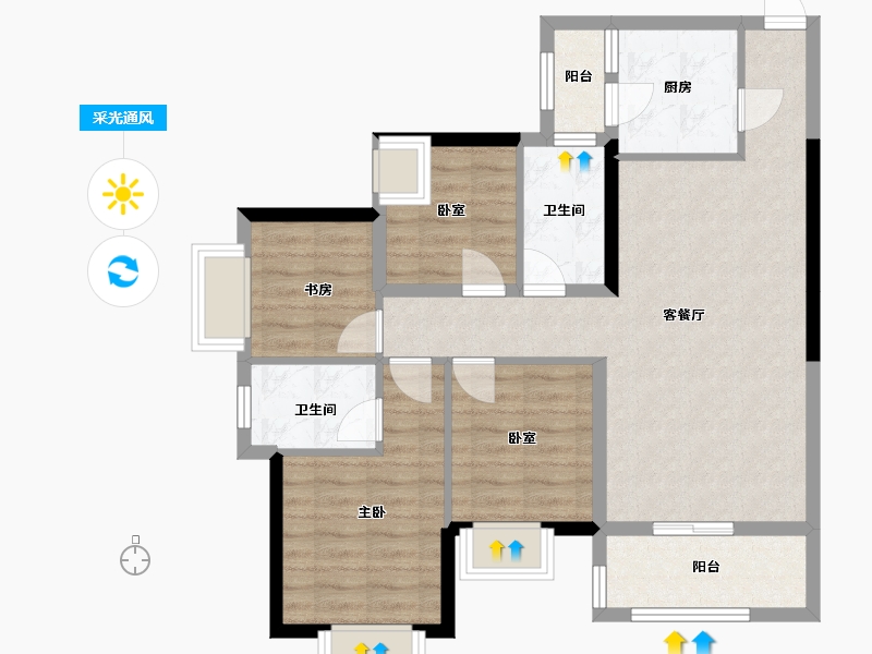 四川省-成都市-嘉裕第六洲-90.22-户型库-采光通风