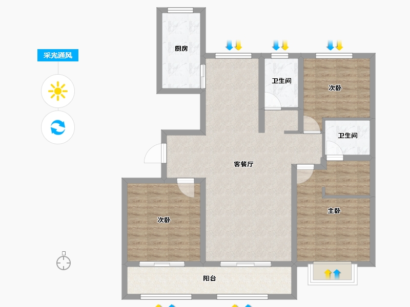 山东省-泰安市-龙泽壹品-99.69-户型库-采光通风