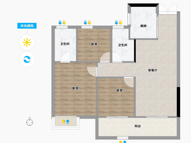 浙江省-温州市-中楠御墅-80.83-户型库-采光通风