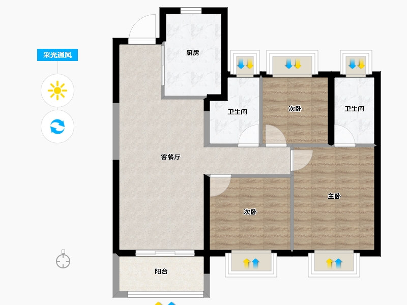 上海-上海市-大华·梧桐樾-80.80-户型库-采光通风