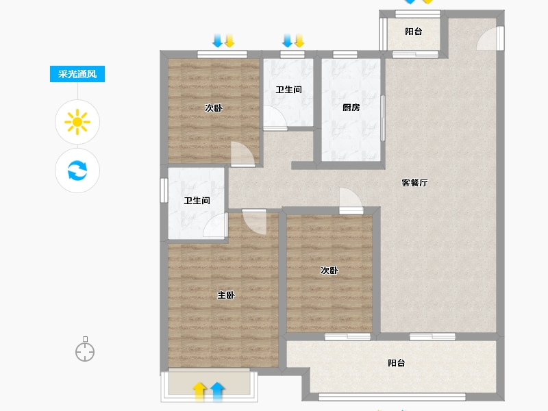 河南省-安阳市-建业辰合学府-104.80-户型库-采光通风