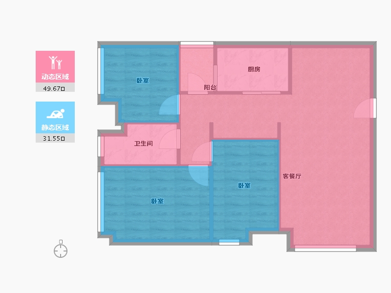 四川省-成都市-阳光100小区-73.80-户型库-动静分区