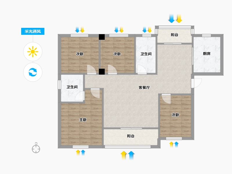 湖北省-武汉市-毛坦港湾-120.00-户型库-采光通风