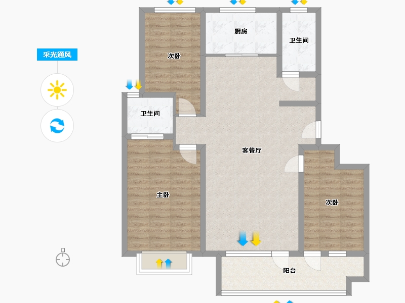 山东省-潍坊市-民生璞悦里-105.60-户型库-采光通风