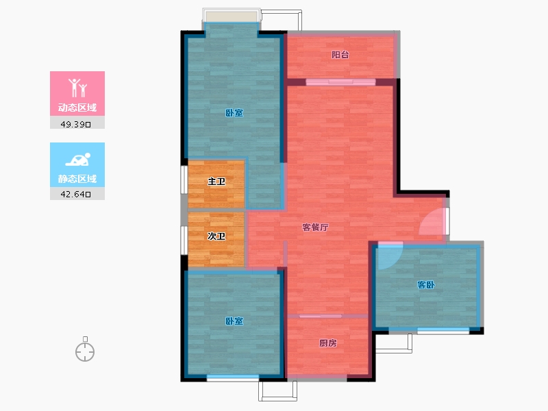 陕西省-渭南市-通盛世纪城-90.36-户型库-动静分区