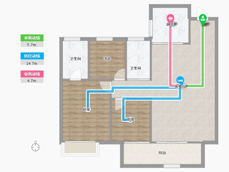 陕西省-西安市-天地源·棠樾坊-90.58-户型库-动静线