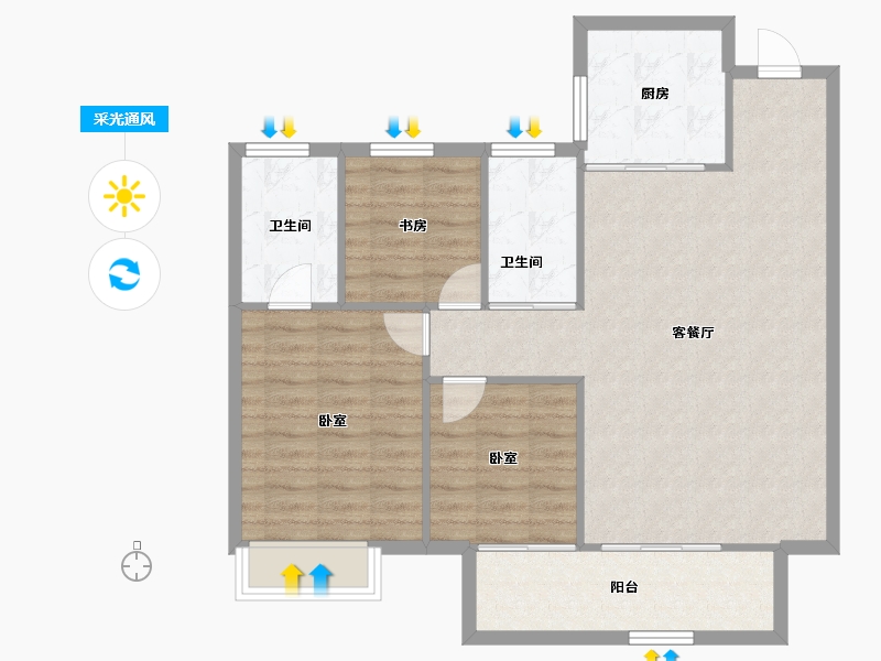 陕西省-西安市-天地源·棠樾坊-90.58-户型库-采光通风