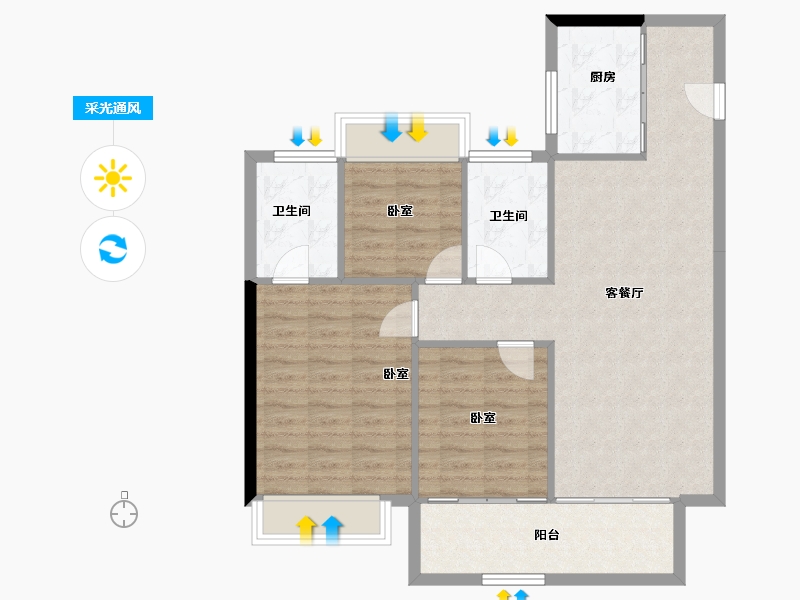 湖北省-武汉市-德信江宸-88.67-户型库-采光通风