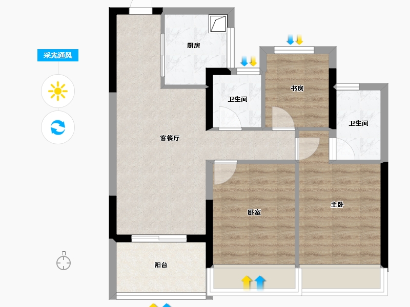 浙江省-杭州市-杰立潮前府-68.40-户型库-采光通风