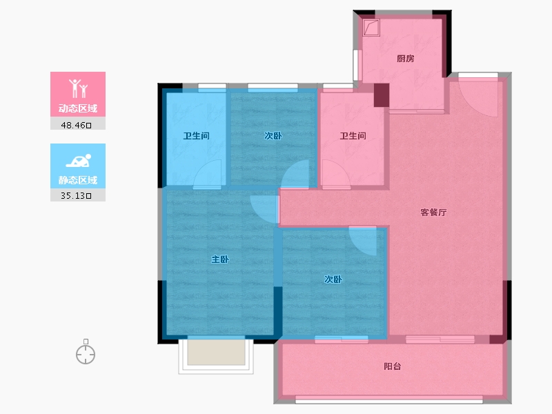 浙江省-宁波市-保利·明玥春汀-74.99-户型库-动静分区