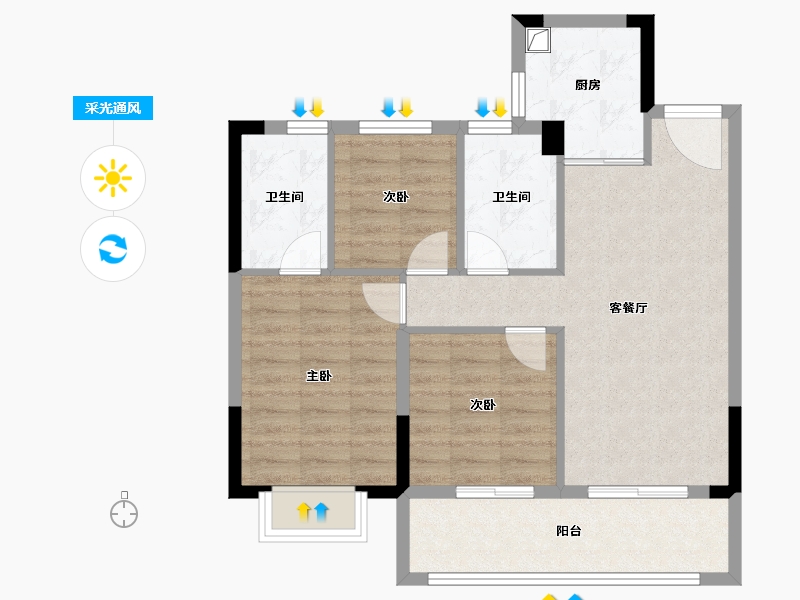 浙江省-宁波市-保利·明玥春汀-74.99-户型库-采光通风