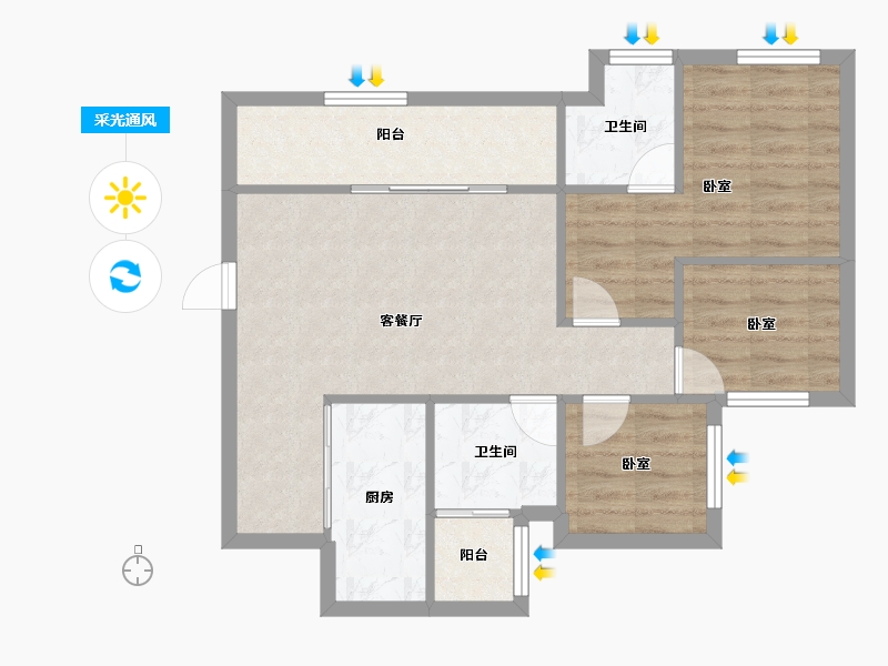 重庆-重庆市-海成轨道0309-70.67-户型库-采光通风