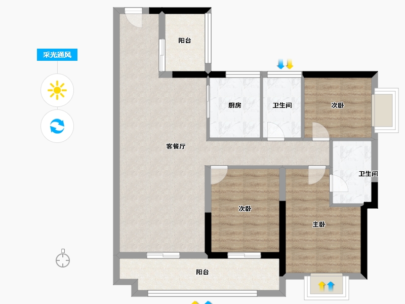 广东省-广州市-龙狮·璟珑府-85.00-户型库-采光通风