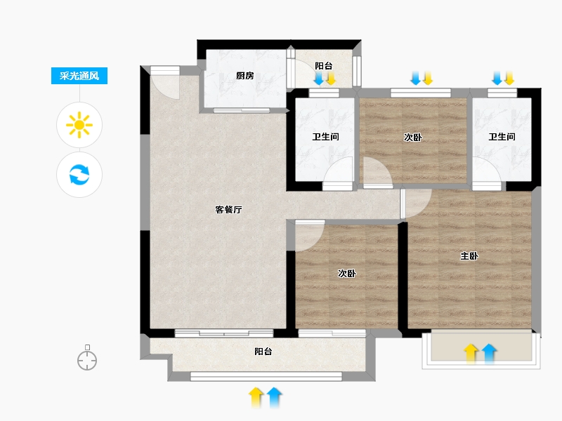 四川省-成都市-成都鑫苑城-70.93-户型库-采光通风