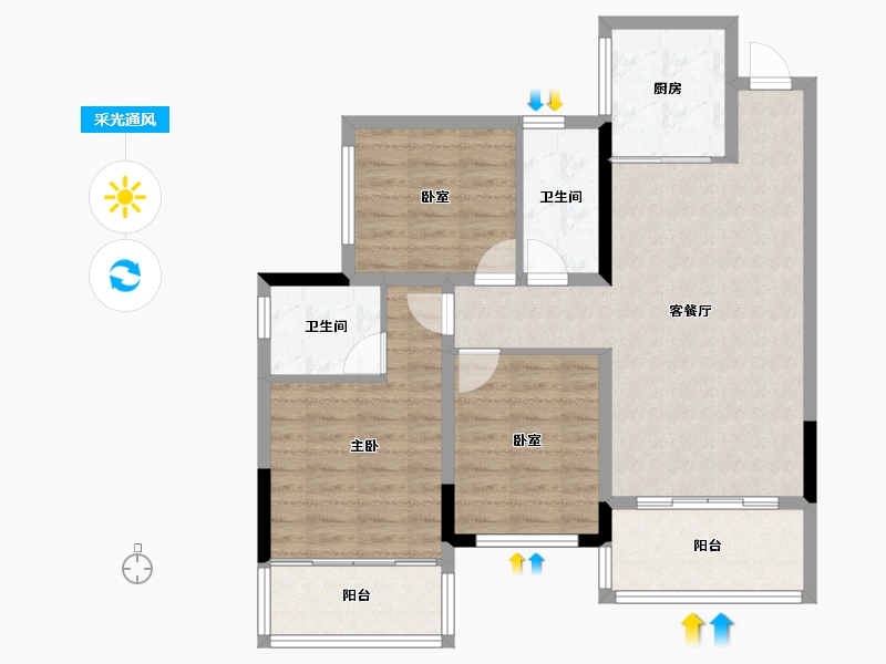 四川省-宜宾市-鑫洋·央玺-84.63-户型库-采光通风