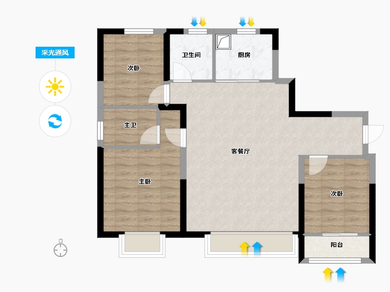 山东省-淄博市-中海观园-78.97-户型库-采光通风