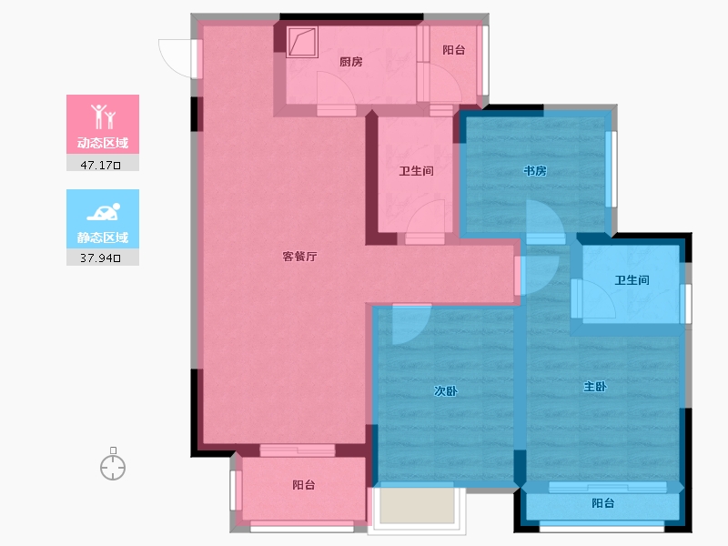 重庆-重庆市-北辰悦来壹号-76.59-户型库-动静分区