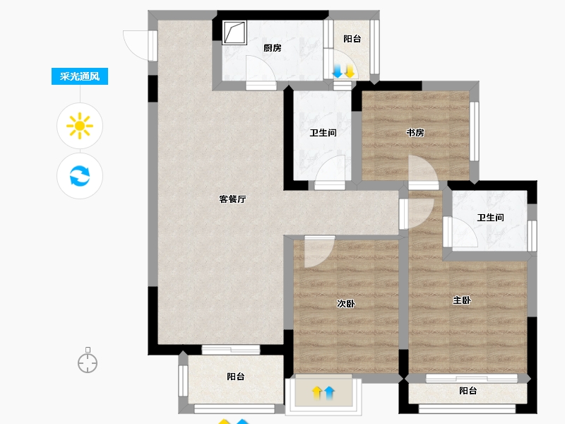 重庆-重庆市-北辰悦来壹号-76.59-户型库-采光通风