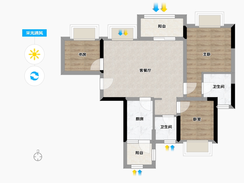 四川省-成都市-城投置地国宾璟园-63.66-户型库-采光通风