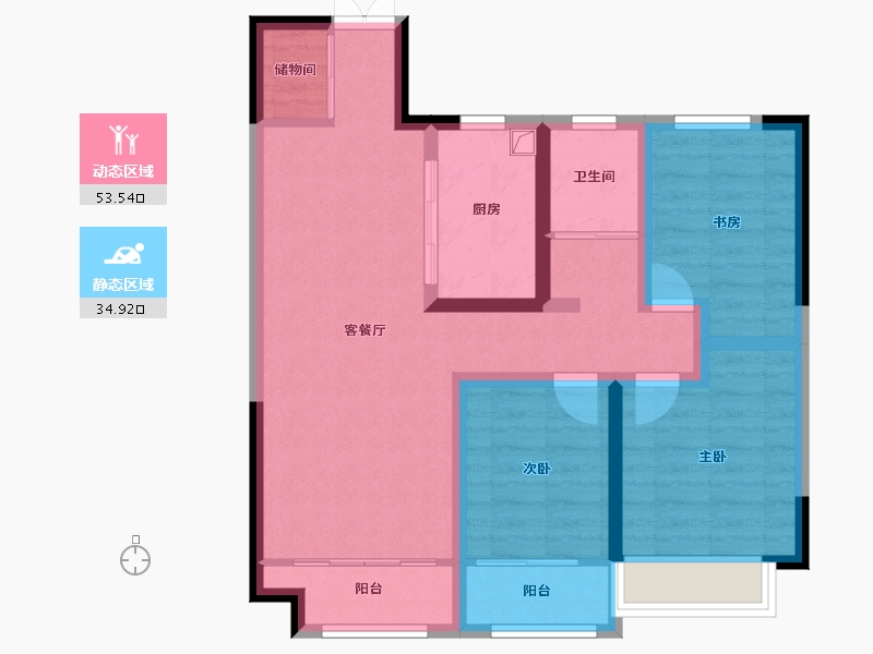 内蒙古自治区-包头市-吾悦华府-89.00-户型库-动静分区