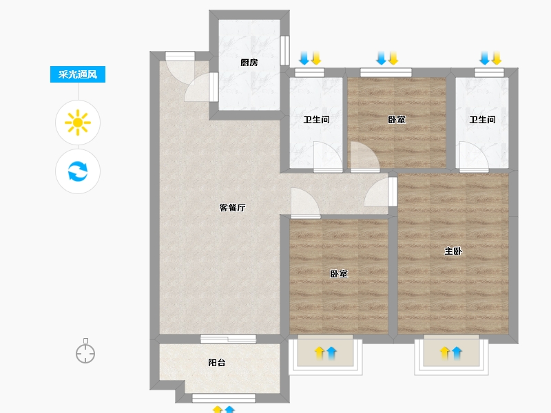 河南省-郑州市-朗悦公园府悦棠苑-76.80-户型库-采光通风