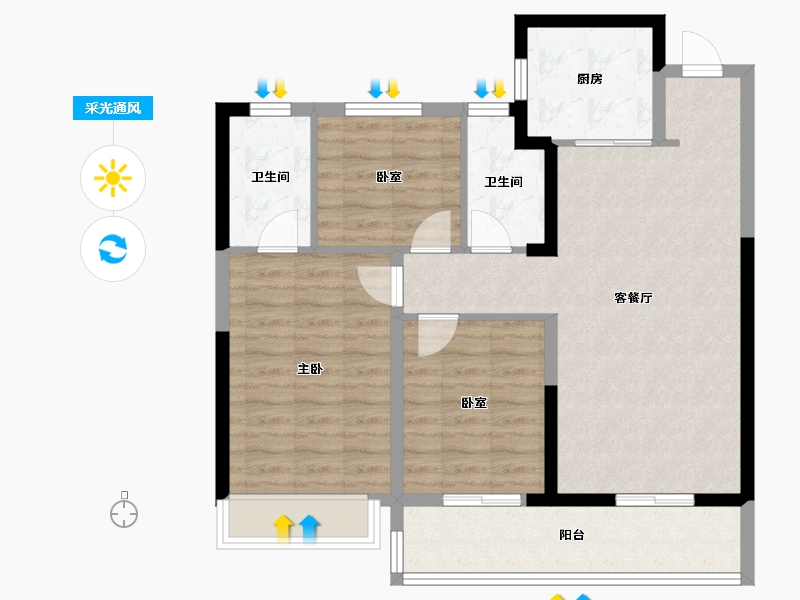 浙江省-温州市-星创晶晖园-84.80-户型库-采光通风