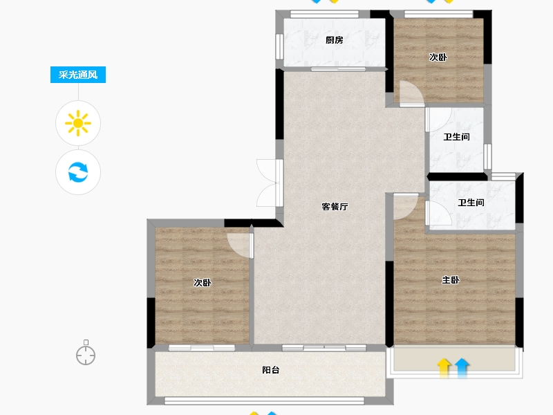 安徽省-阜阳市-万像一号院-94.99-户型库-采光通风