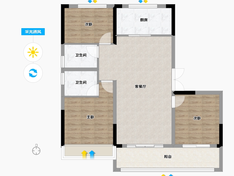 安徽省-阜阳市-万像一号院-94.00-户型库-采光通风