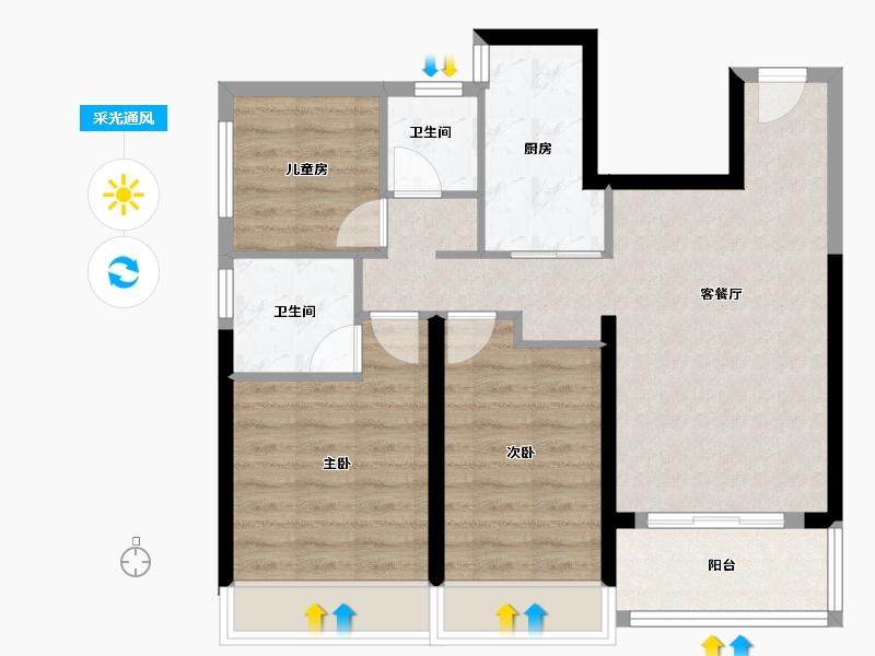 海南省-海口市-同康·国兴一品-73.62-户型库-采光通风