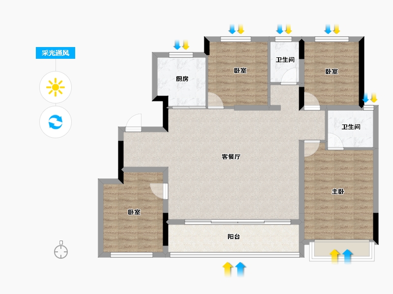 浙江省-杭州市-圣奥晓风望月府-111.20-户型库-采光通风