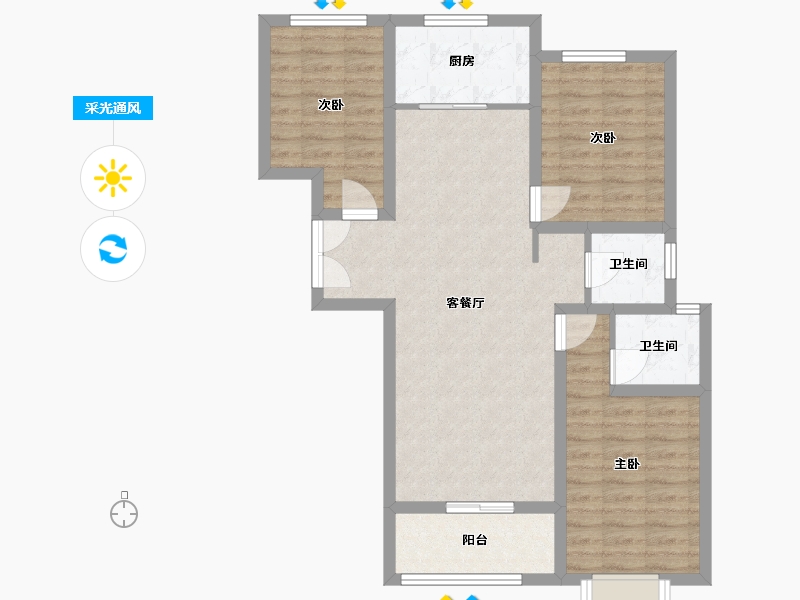 陕西省-咸阳市-京都佳苑-93.00-户型库-采光通风