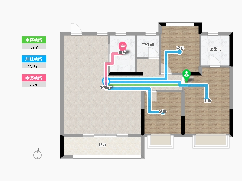 浙江省-嘉兴市-鸿翔百盛东望金邸-97.32-户型库-动静线