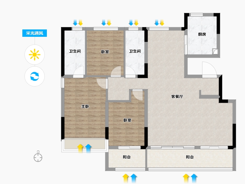 浙江省-温州市-绿城春月江澜-113.46-户型库-采光通风