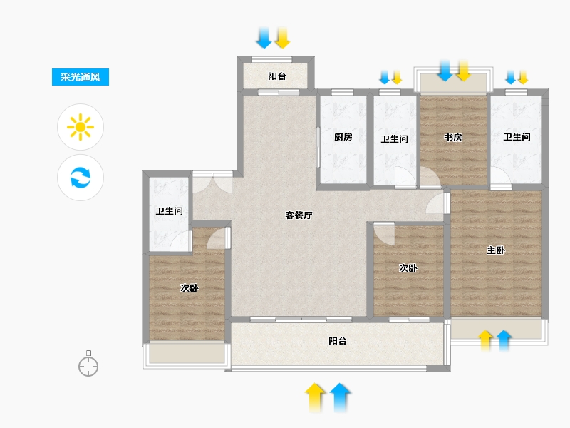 江苏省-常州市-竹林壹号-127.00-户型库-采光通风