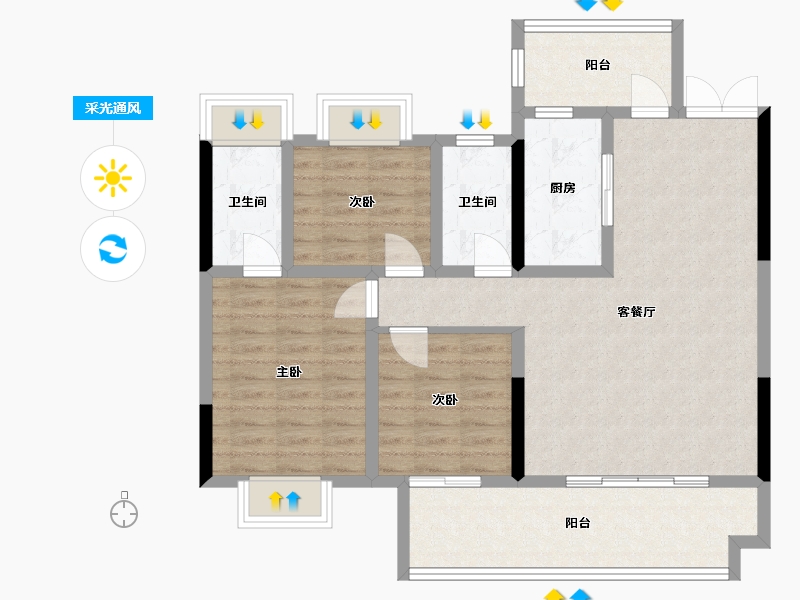 安徽省-黄山市-徽州印象君岳府-93.75-户型库-采光通风