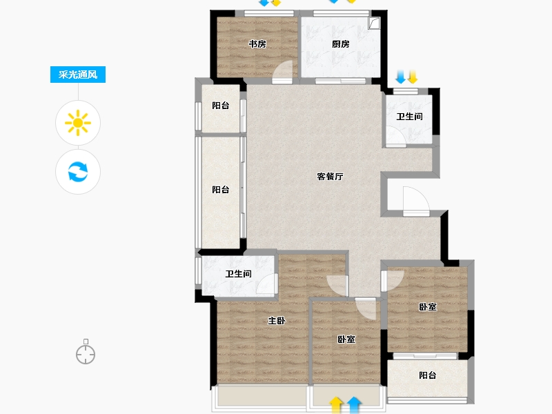 浙江省-温州市-绿城春月江澜-111.98-户型库-采光通风