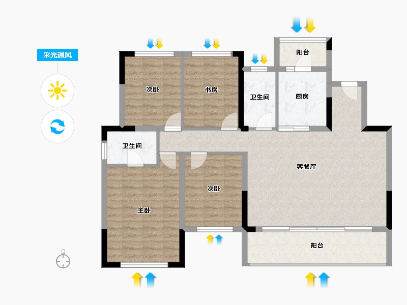 四川省-成都市-中国铁建新川樾-111.42-户型库-采光通风