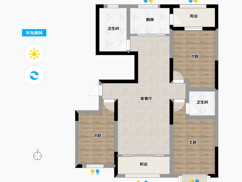 山东省-潍坊市-东方太阳城-111.00-户型库-采光通风