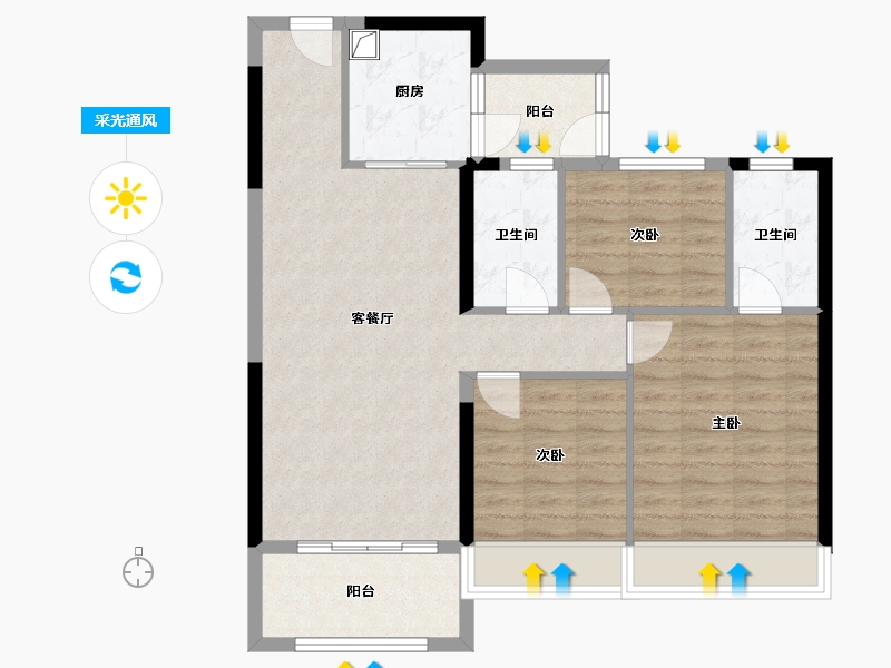 青海省-西宁市-碧桂园御川府-91.00-户型库-采光通风