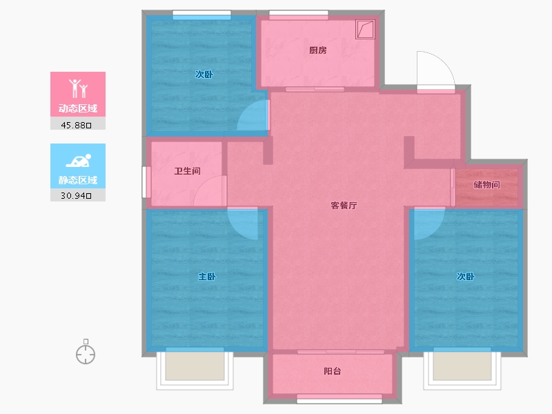 河北省-唐山市-万科公园都会-67.83-户型库-动静分区