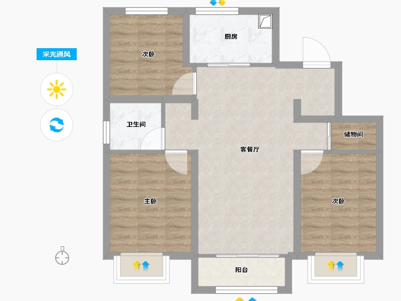 河北省-唐山市-万科公园都会-67.83-户型库-采光通风