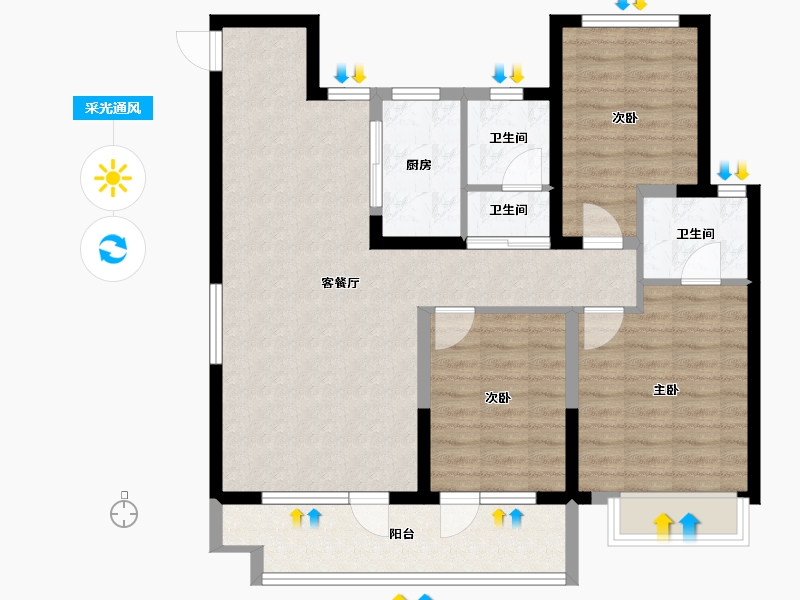 山东省-聊城市-孟达·水樾澜庭-91.43-户型库-采光通风