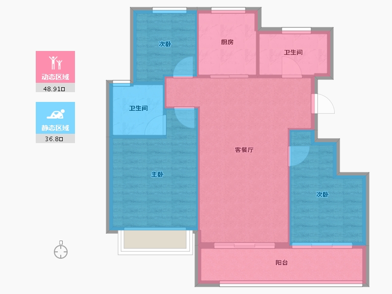 浙江省-杭州市-余交蓝城·湖印晓庐-77.95-户型库-动静分区