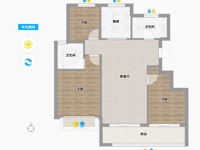 浙江省-杭州市-余交蓝城·湖印晓庐-77.95-户型库-采光通风