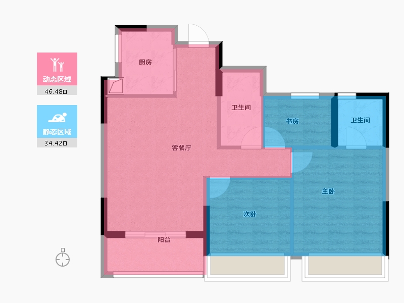 浙江省-杭州市-春境前潮府-72.37-户型库-动静分区