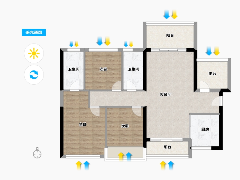 广东省-湛江市-城发·润璟湾-85.00-户型库-采光通风