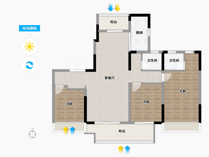 河南省-郑州市-润泓·东榕府-111.00-户型库-采光通风